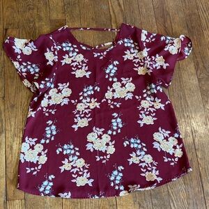 Pink Rose Burgundy Floral Top